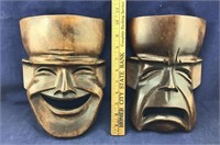 Pair of Wooden Comedy and Tragedy Wall Art Masks