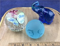 Dolphin, Elephant and Butterfly Paperweights