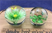 Pair of Green Nature Related Paperweights