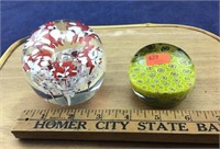 Pair of Unmarked Colorful Paperweights