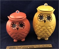 Pair of Pier One Owl Ceramic Canisters