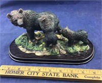 Heavy Black Bear and Twin Cubs Statue
