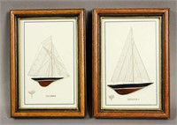 Framed Endeavour II & Columbia Yacht Art Pictures