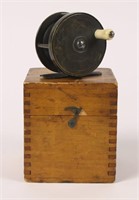 Unnamed Brass Fly Fishing Reel with Wooden Box