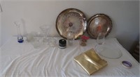Misc Lot-Crystal Glass, Large Plated Trays, & More