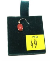 14K Yellow gold red stone pendant with diamond