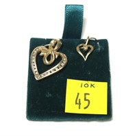 2- 10K Yellow gold and diamond heart pendants