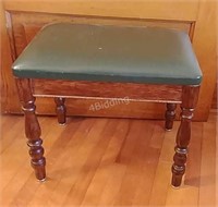 B1- Green Leather Top Wooden Foot Stool