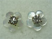 $890 14K Diamond Earrings With Mother of Pearl Jac