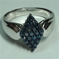 $500 Sterling Silver 25 Blue Diamond Ring