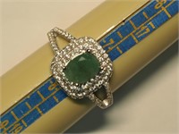 $180 Sterling Silver Emerald & CZ Ring