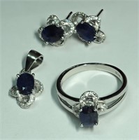 $400 S/Silver Sapphire Ring Earring Pendant Set