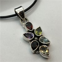 $220 S/Sil Multi-Color Genuine Gemstones Pendant