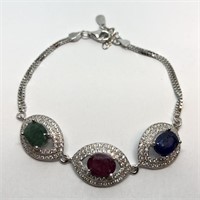 $300 S/Sil Ruby Emerald Sapphire Bracelet