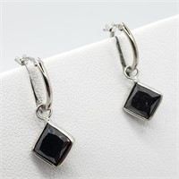 $2600 14K Princess Cut Black Diamond Earrings