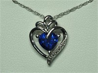 Sterling Silver Created Sapphire Pendant With Chai