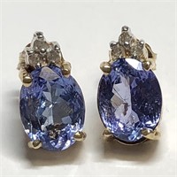 $800 10K Tanzanite 6 Diamonds Earrings