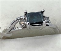 $4000 10K Blue Diamond 2 White Diamonds Ring