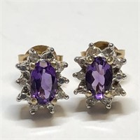 $1200 14K Amethyst  Diamond Earrings