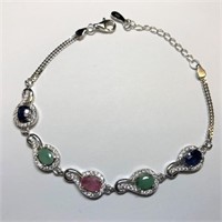 $710 S/Sil Ruby Sapphire Emerald Bracelet