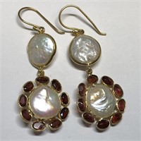 $500 S/Sil Pearl Garnet Earrings