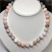 $850 S/Sil Pinkish Opal Bead Necklace