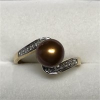 $788 14K Fw Pearl  Diamond Ring