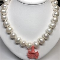 $1350 S/Sil Poly Coral Fw Pearl Necklace