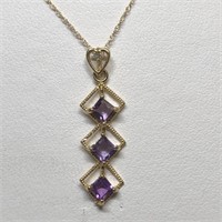 $1200 14K Amethyst 1 Diamond Necklace