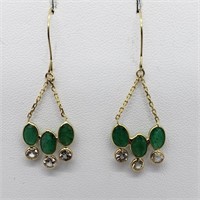 $2200 14K Emerald 6 Colorless Sapphire Earrings