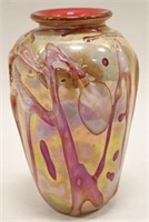 Douglas Becker Gold & Orange Art Glass Vase