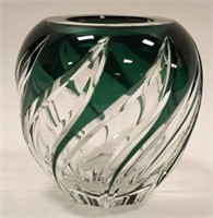 Val St. Lambert Green Flashed Crystal Vase