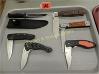 GROUP OF 5 NEW FOLDING POCKET KNIVES AND ONE