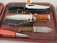 GROUP OF 4 NEW FIXED BLADE KNIVES AND THREE