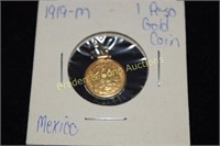 MEXICAN 1919-M ONE PESO GOLD COIN IN BEZEL