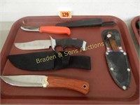 GROUP OF 3 NEW FIXED BLADE KNIVES AND TWO