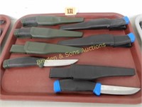 GROUP OF 6 NEW FIXED BLADE KNIVES WITH SHEATHS
