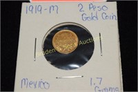 MEXICAN 1919-M TWO PESO GOLD COIN