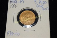 MEXICAN 1906-M FIVE PESO GOLD COIN
