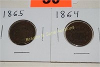 US 1864 AND 1865 TWO CENT PIECES