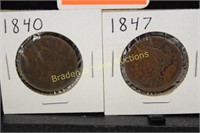 US 1840 AND 1847 LARGE SIZE PENNIES