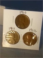 lot of 3 Lincoln pennies - 1910, 1911 and 1912