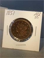 1851 large cent AU55