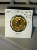 1988 one-half oz. Canadian gold Maple Leaf