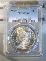 1889 S PCGS MS62 Morgan Silver Dollar