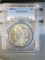 1890 S PCGS AU58 Morgan Silver Dollar