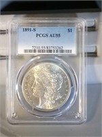 1891 S PCGS AU55 Morgan Silver Dollar