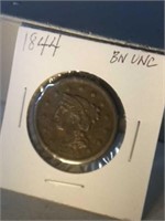1844 large cent Brown UNC