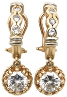 Pair of 14K Gold & 2 Carat Diamond Earrings