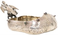 Carl Faberge Russian Jeweled Silver Kovsh